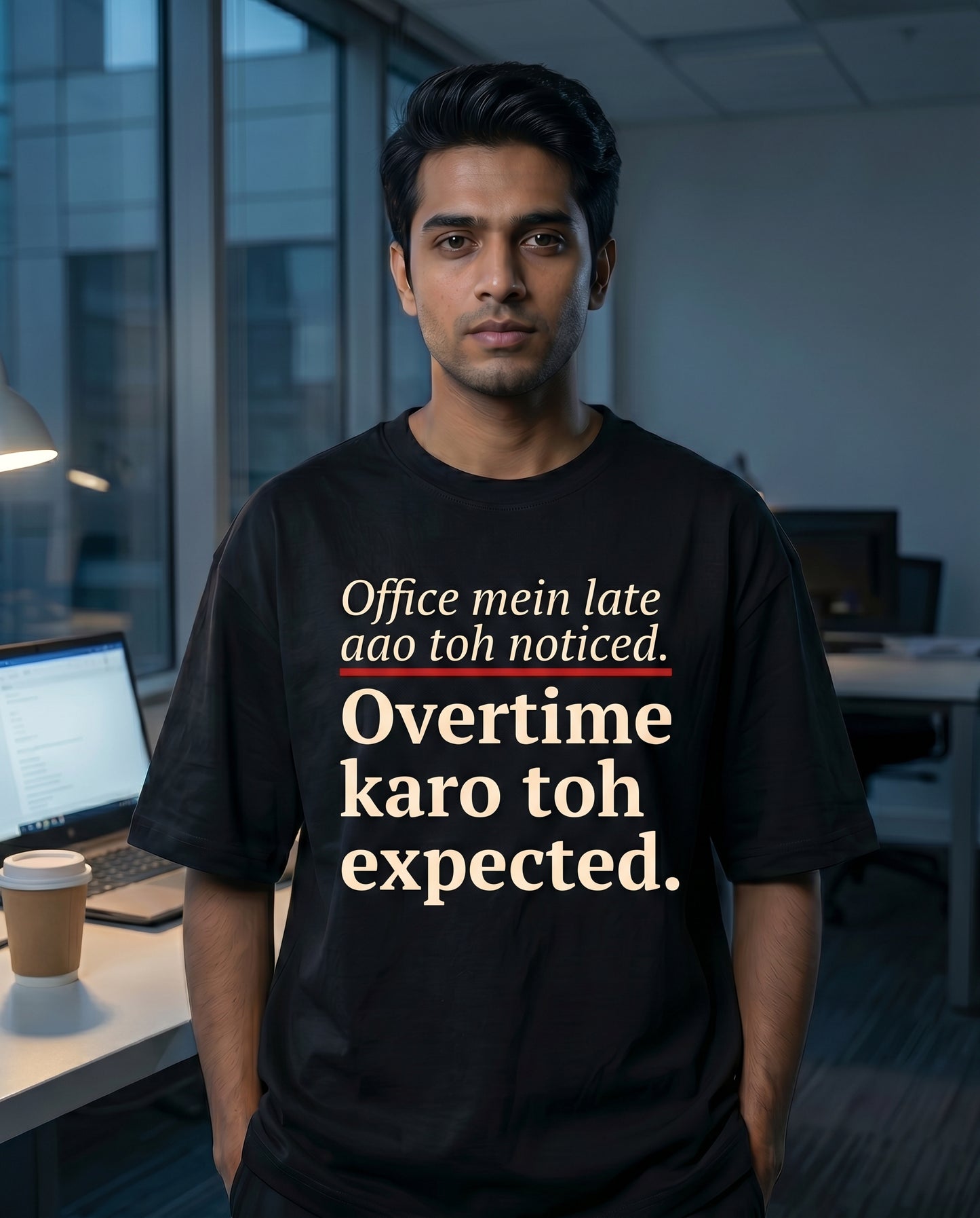 Office Mein Late Aao Toh Noticed. Overtime Karo Toh Expected. — Unisex Oversized Tee